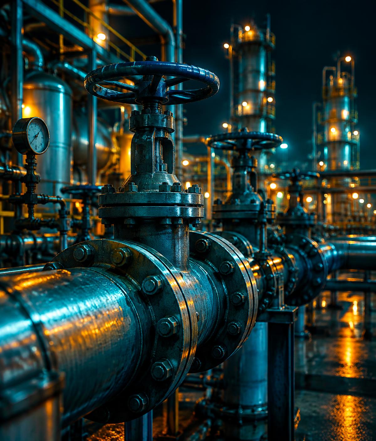 Válvulas e tubulações industriais